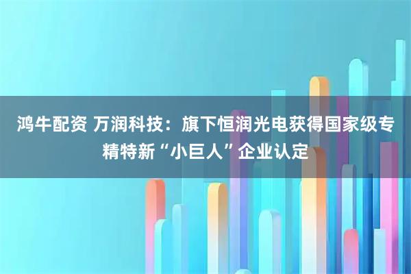 鸿牛配资 万润科技：旗下恒润光电获得国家级专精特新“小巨人”企业认定